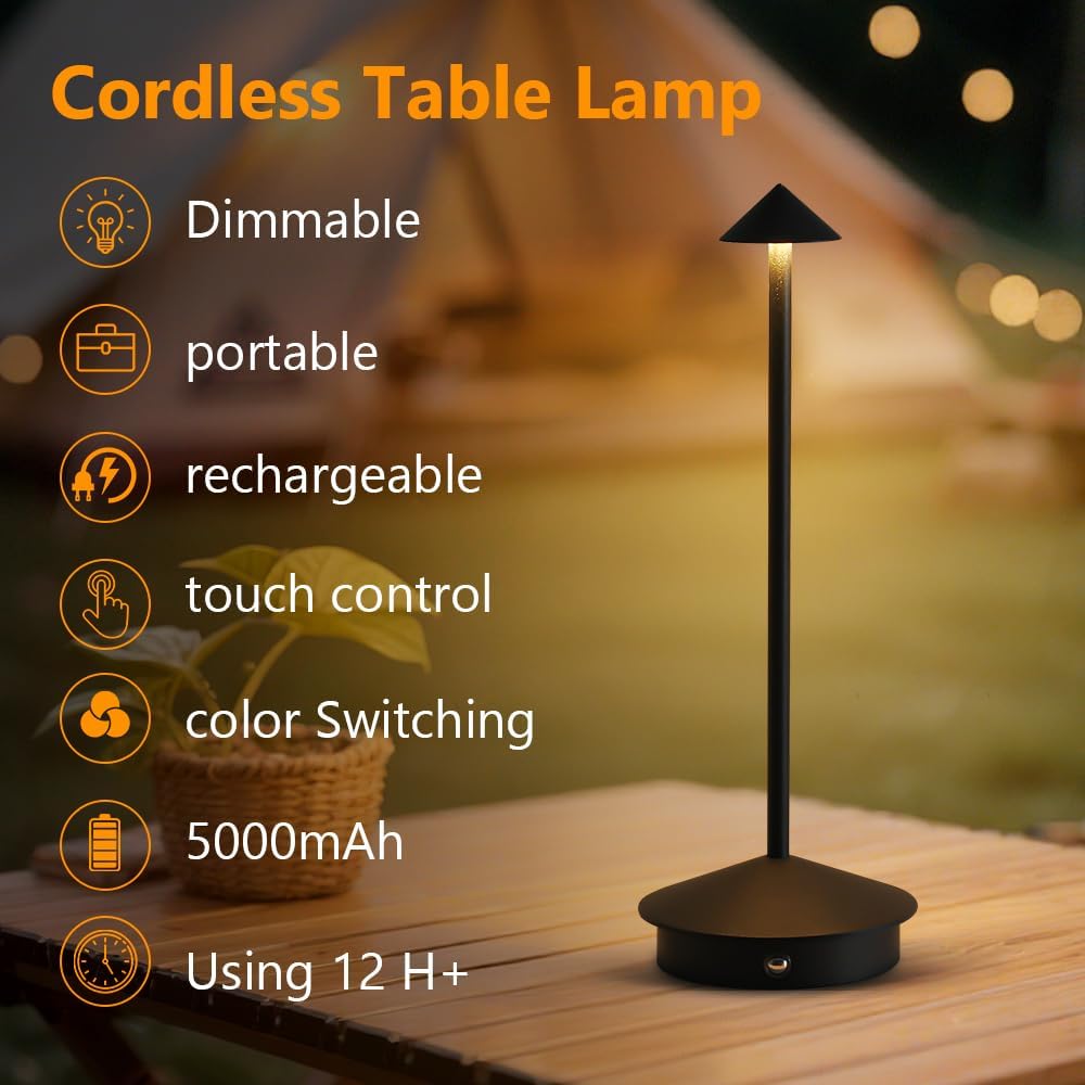 2 Pack LED Rechargeable Cordless Table Lamps,Portable Outdoor 5000mAh Battery...