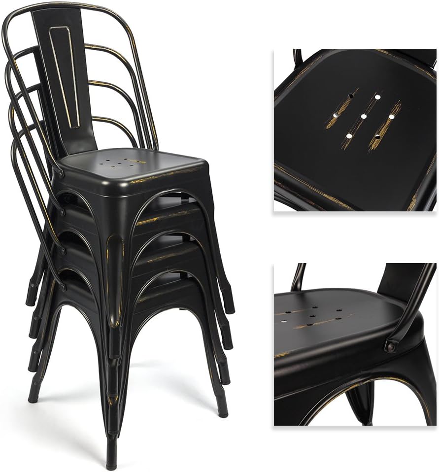 Devoko Metal Indoor-Outdoor Chairs Distressed Style Kitchen Dining Chairs Sta...