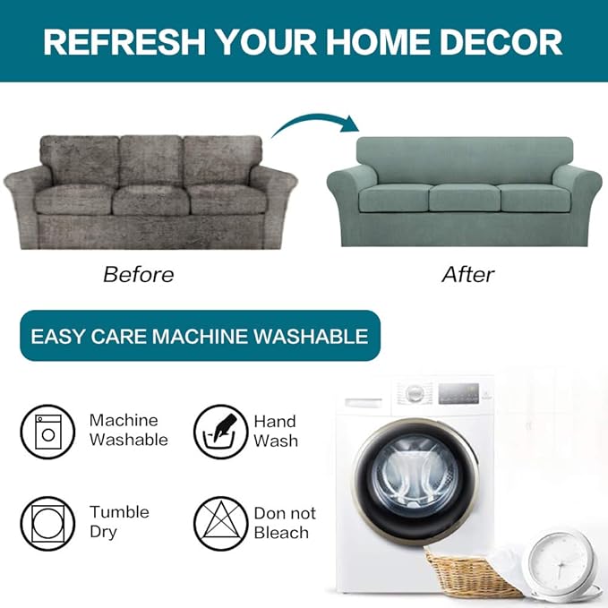 Turquoize 4 Piece Sofa Covers for 3 Cushion Couch Sofa Slipcover Soft Couch - Image 7