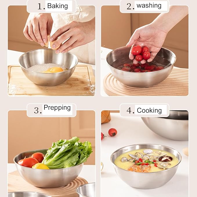 Stainless Steel Salad Bowls Set of 2 Mixing Bowl - Image 2