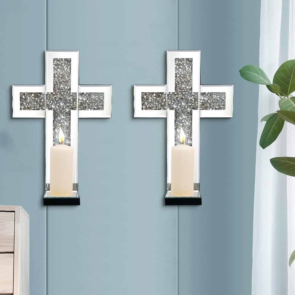 Mirrored Wall Candle Sconces Holder Set of 2, Wall Decor Living Room