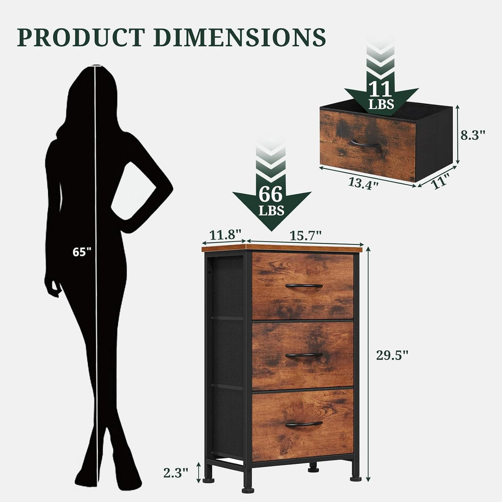 3 Drawers Dresser for Bedroom Fabric Storage Tower with Wooden Top