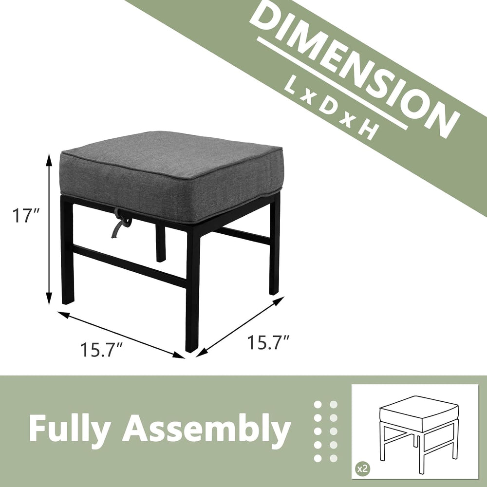 2 Pieces Outdoor Ottomans for Patio, Assembled Aluminum Outdoor Ottoman with ...