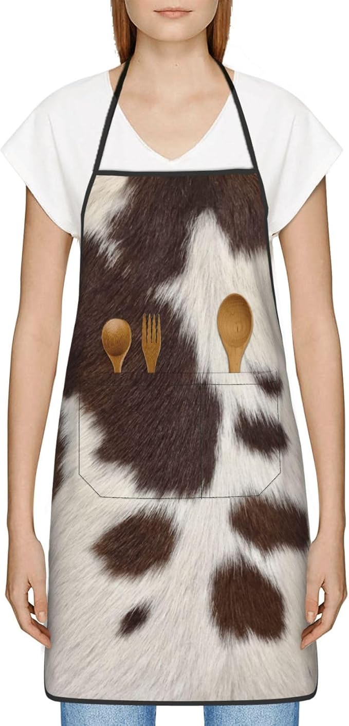 Cow Print Oven Mitts Pot Holders Cooking Apron Set of 5 Silicone Brown Cowhide - Image 6