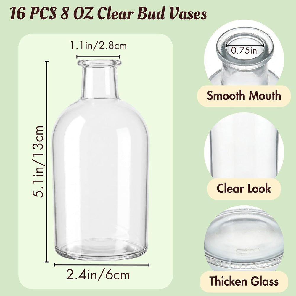 YOUEON 16 Pack Clear Glass Bud Vases, Small Bud Vases in Bulk, Glass Flower V...