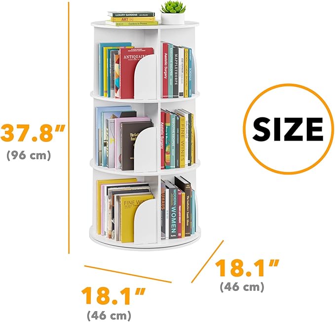 SpaceAid 3 Tier Rotating Bookshelf Tower, Spinning Bookcase Lazy Susan, Revol...