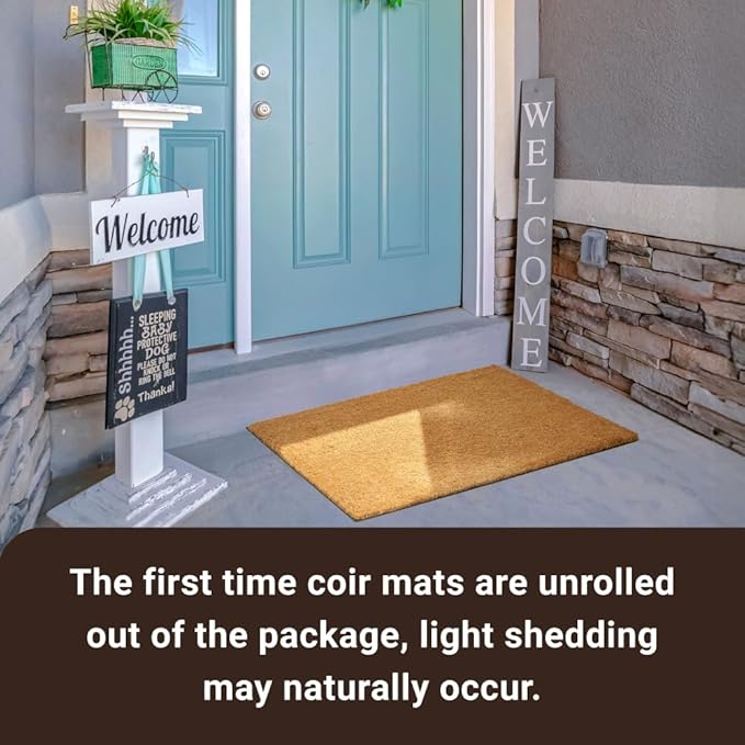 KANKUN Coco Coir Door Mat with Heavy Duty Backing, Welcome Doormat, Doormat - Image 6