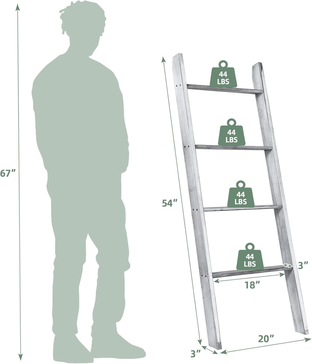 Tangkula 4-Tier Wooden Blanket Ladder, 4.5 ft Farmhouse Storage Rack, Wall Le...