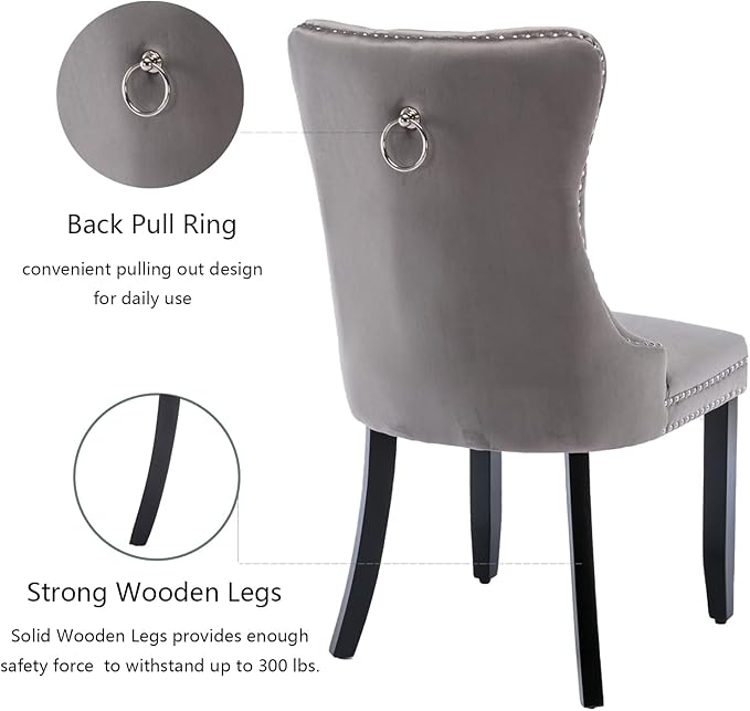 Grey Velvet Dining Chairs Set of 4, Upholstered Dining Room Chairs with Back ...