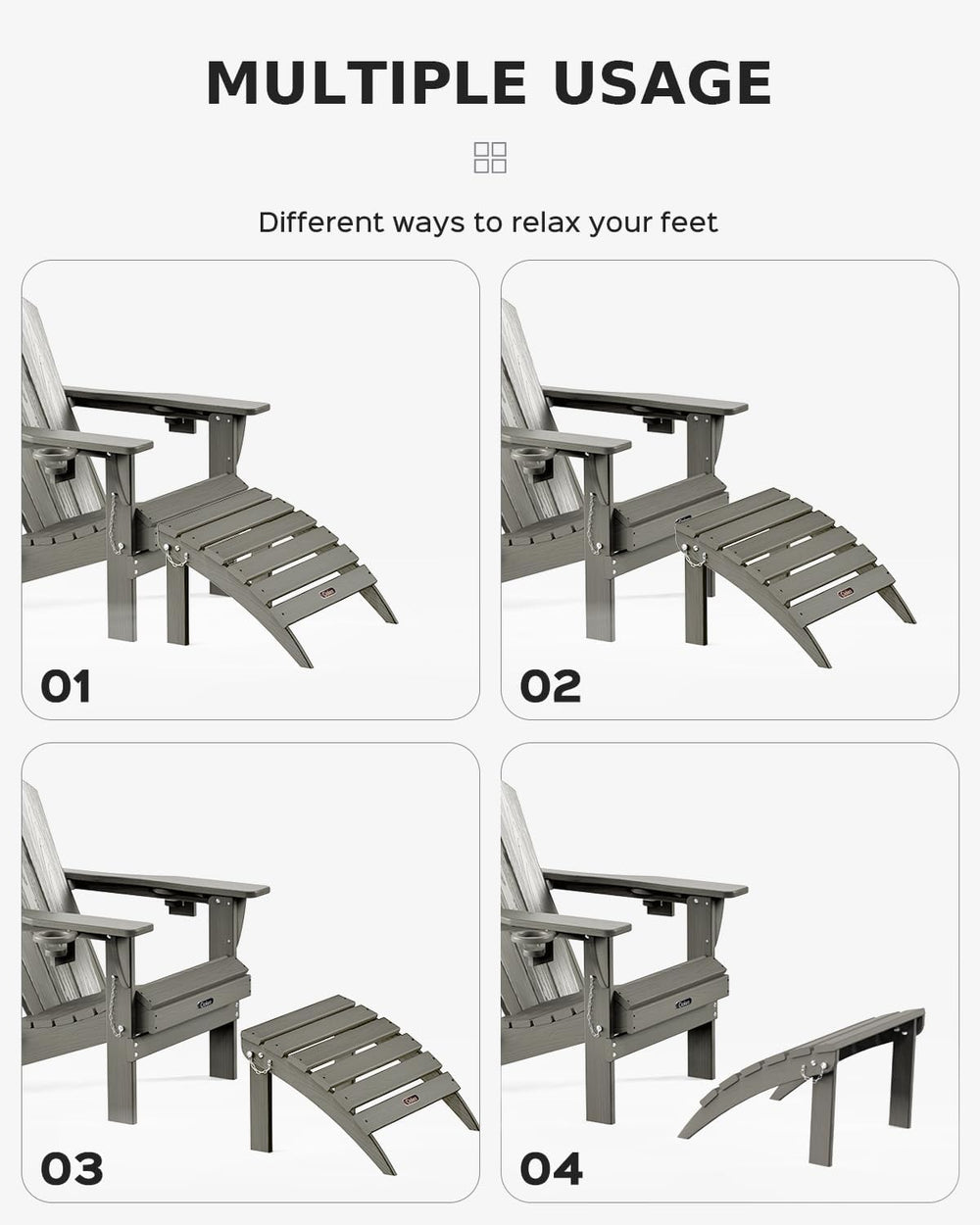 Ciokea Folding Outdoor Footstool for Adirondack Chair,Gray