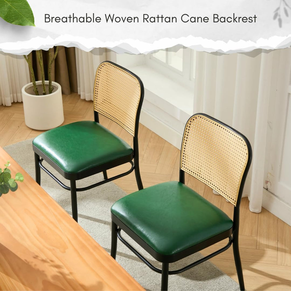 Rattan Dining Chairs Set of 4, Mid-Century Modern, Green | Cane Back Design, ...