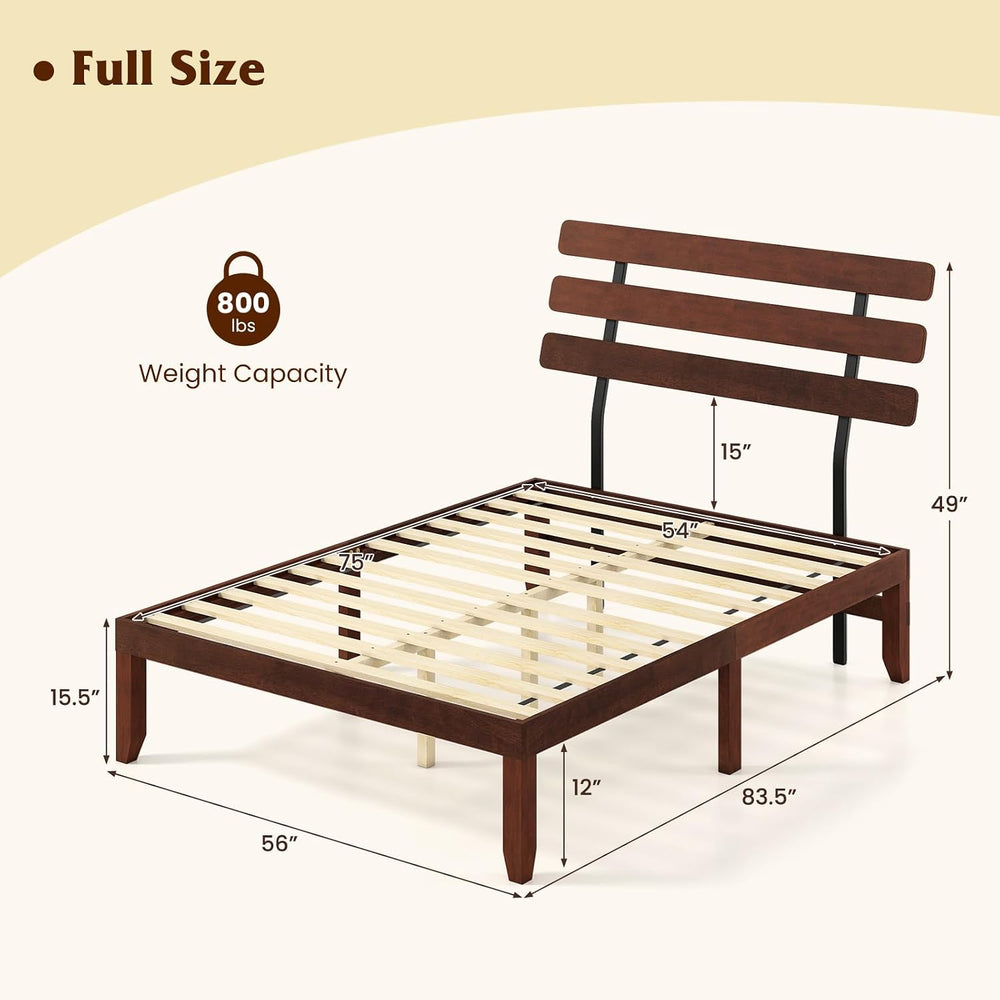 GIANTEX Full Size Platform Bed with Retro Headboard, Mid Century Modern Bed F...