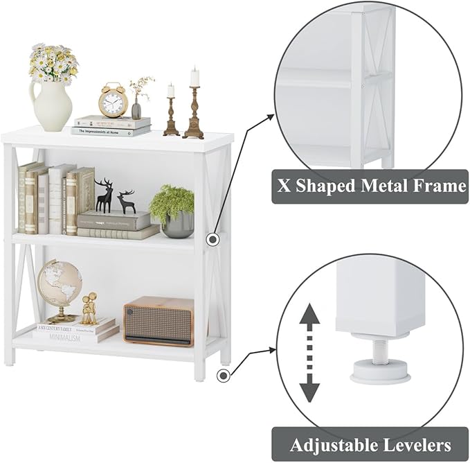 FATORRI Small Bookshelf for Small Space, Short Rustic Low Bookcase, Modern Wo...