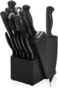 Black Knives Set, 15-Piece Stainless Steel Kitchen Knife Block Sets by SuperCook