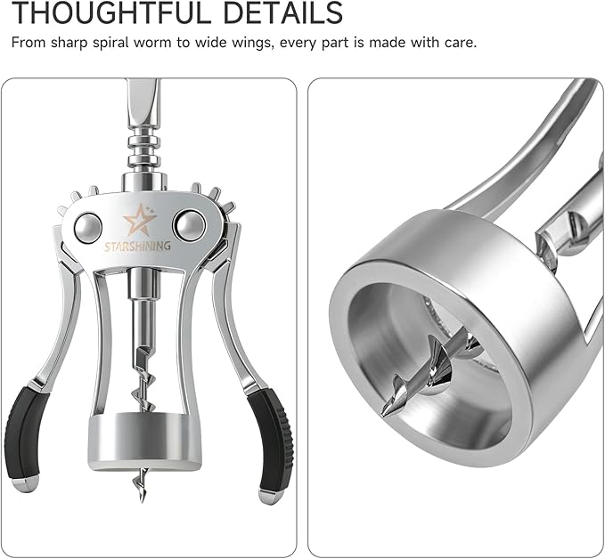 Wine Opener, Heavy-Duty Zinc Alloy Wing Corkscrew Manual Wine Bottle Opener - Image 3