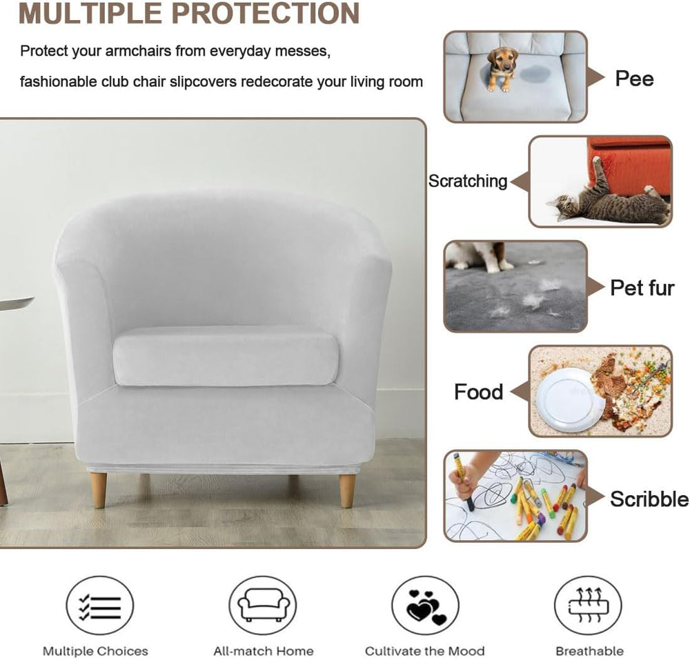 Velvet Club Chair Slipcover 2 Piece Swivel Barrel Chair Covers Slipcover Tub ...