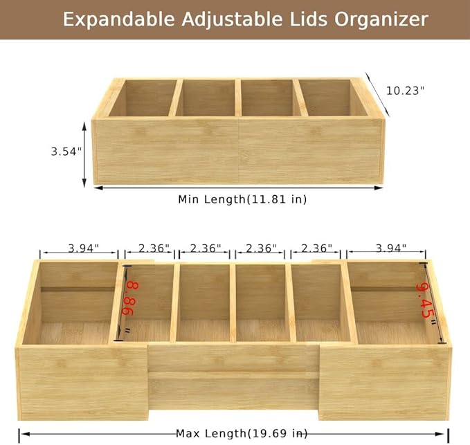 Retro Shaw Lid Organizer for Cabinet, Bamboo Expandable Kitchen Organizer - Image 2