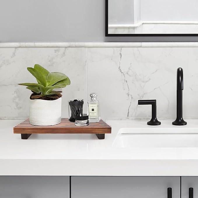 Renawe Farmhouse Bathroom Counter Tray Wood Display Pedesta Stand Kitchen - Image 5