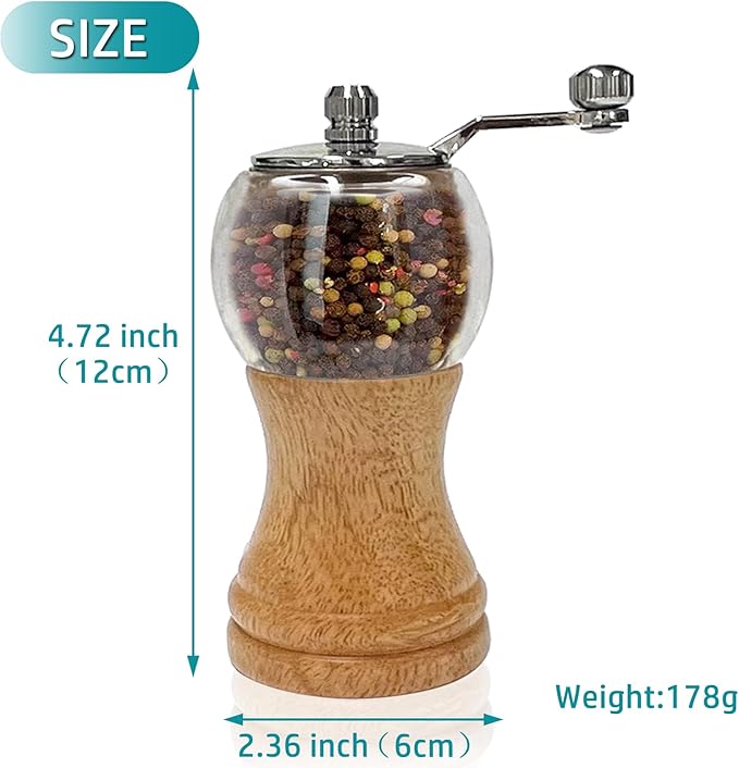 Salt and Pepper Grinder Set Manual Pepper Mill Salt Pepper Grinder Set 2pcs-5in - Image 2