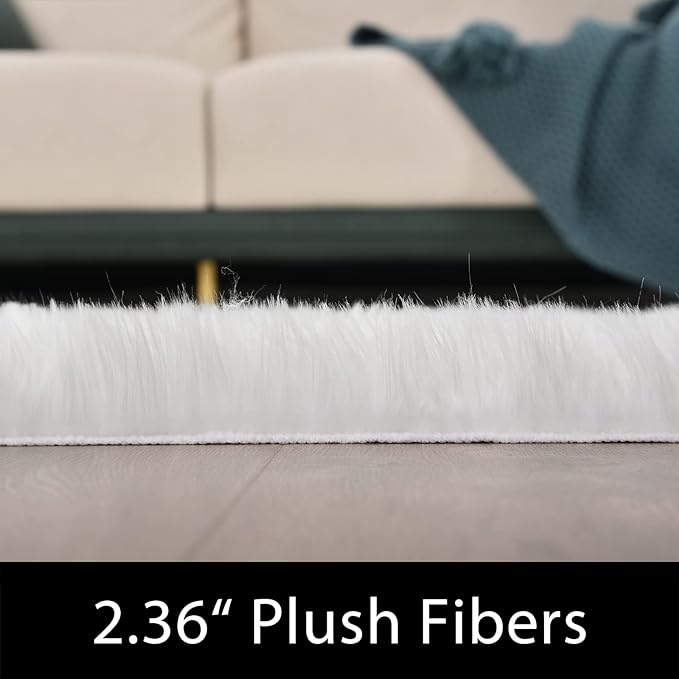 Latepis 9x12 Area Rug for Bedroom White Fluffy Rugs Washable Faux Fur Rug for - Image 3