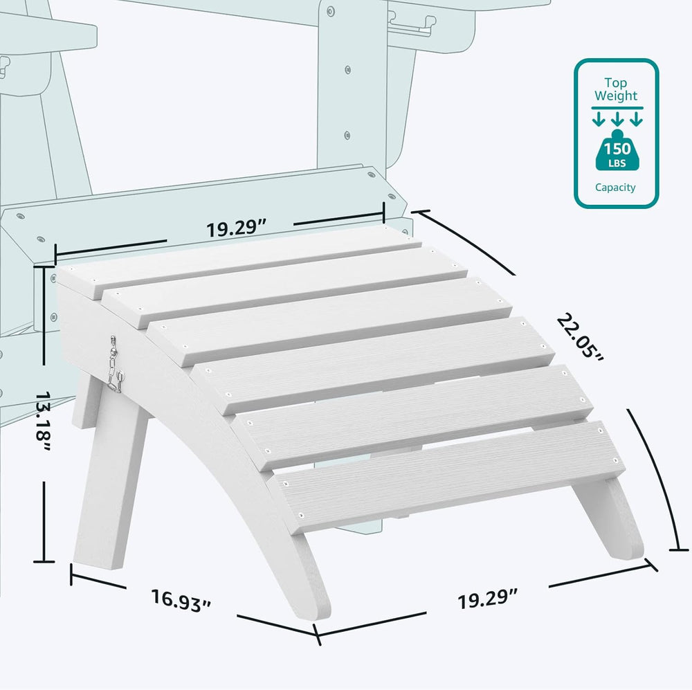 SERWALL Folding Adirondack Ottoman Set of 2, No-Assembly Outdoor Footstool, H...