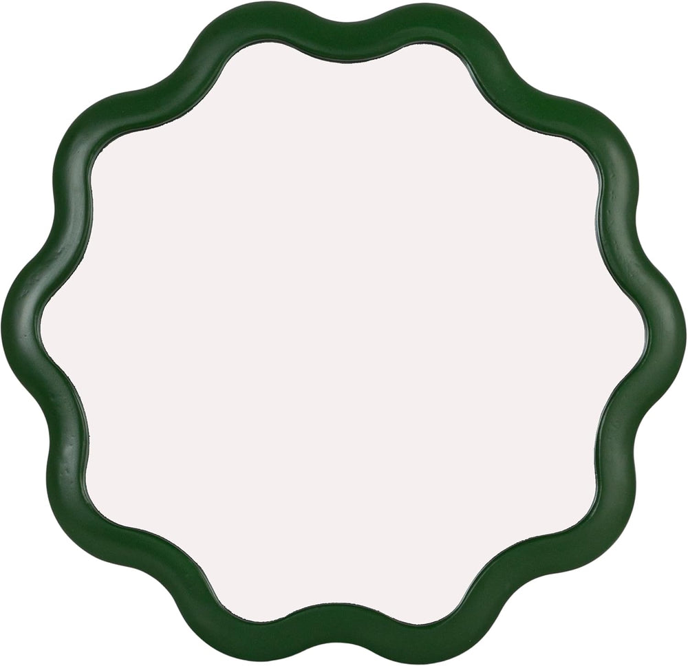 Creative Co-Op Scalloped Wood Wavy Wall Mirror, Green