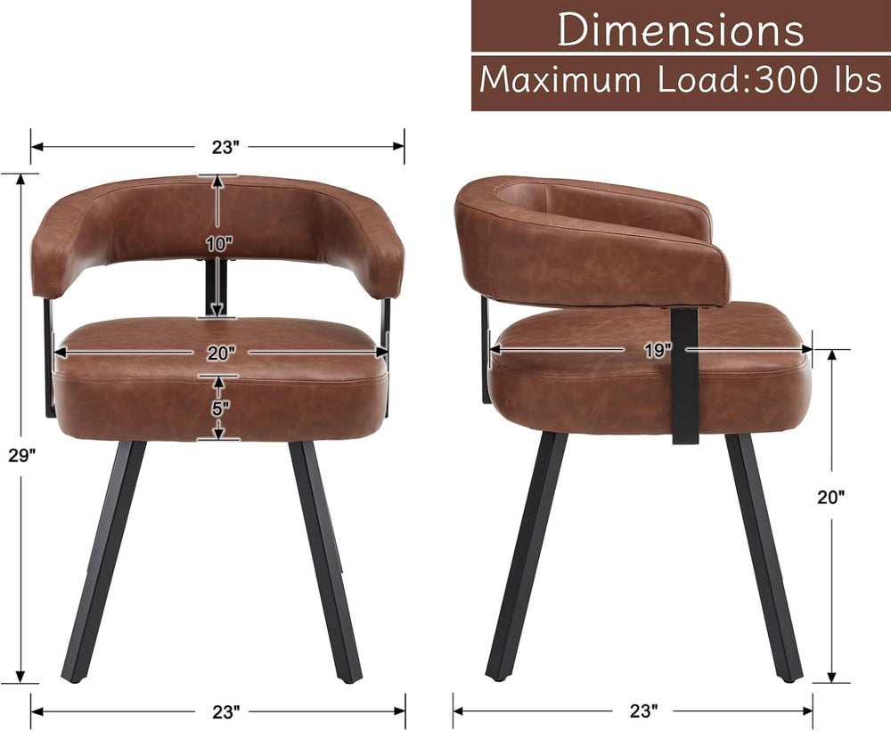 Shunzhi Brown Upholstered Leather Dining Chairs Set of 4 Modern Barrel Dining...