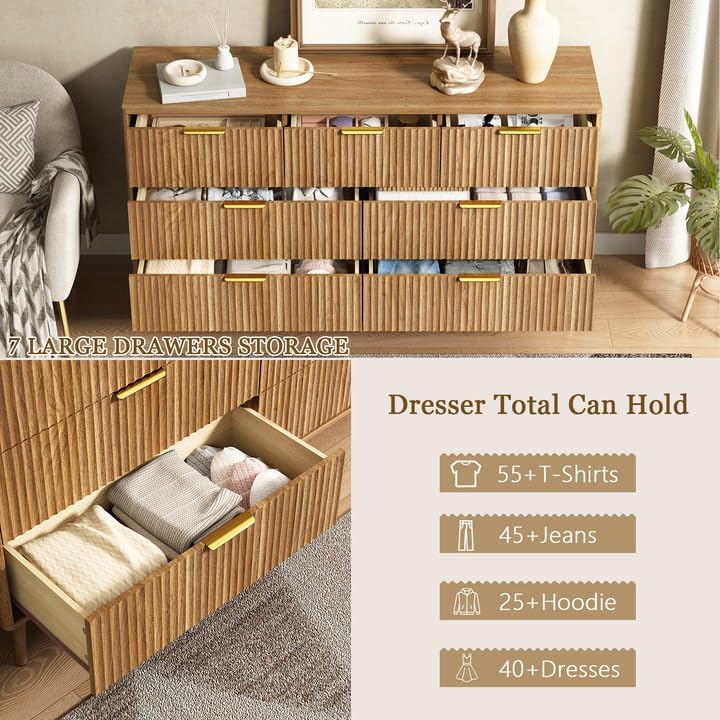 CARPETNAL Fluted Dresser and Nightstand Sets for Bedroom, 3 Pcs Bedroom Set, ...