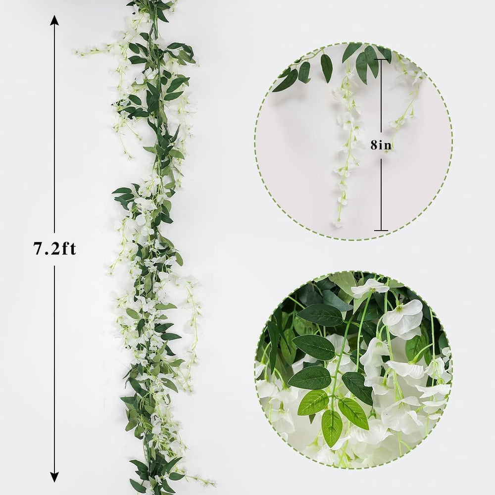 Artificial Wisteria Garland 3Pcs 7.2Ft/Piece White Wisteria Hanging Flowers