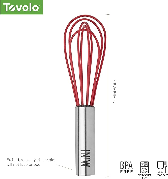 Tovolo Mini Whisk Stainless Steel 6 Inch Tiny Whipper Silicone Whisker - Image 6