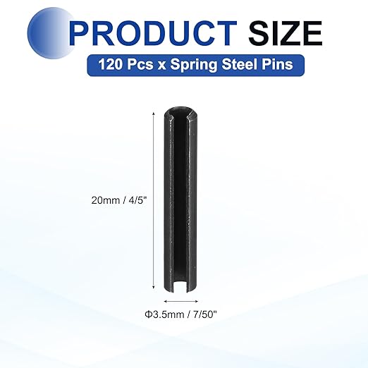 MECCANIXITY 120Pcs Slotted Split Roll Pins 7/50 Inch Dia. 4/5 Inch Length 65Mn - Image 2