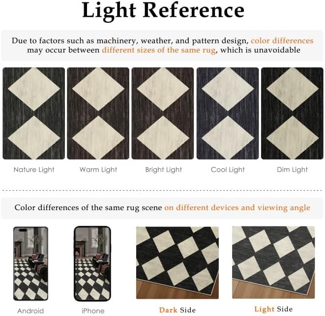PureCozy Black 8x10 Washable Area Rug Living Room Non Slip Checkered Carpet