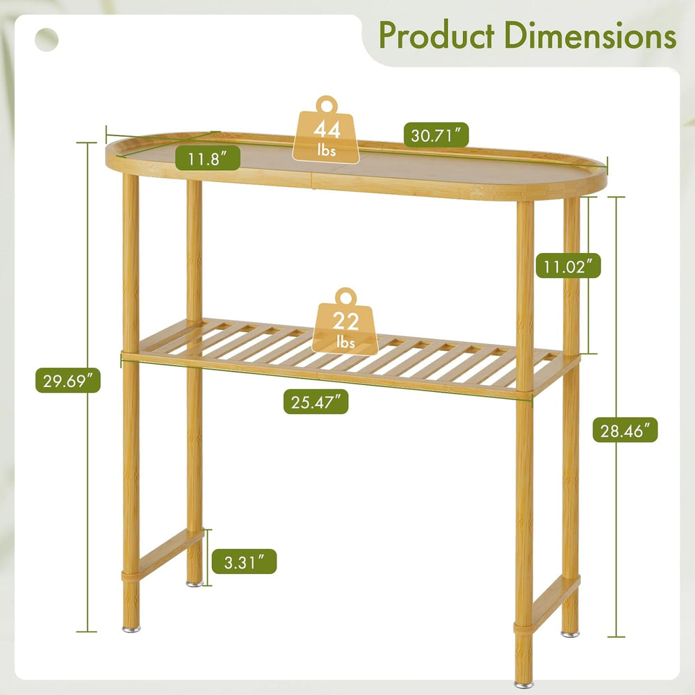 Small Entryway Table Bamboo 30.7", Narrow Hallway Table Oval Top 2-tier,...