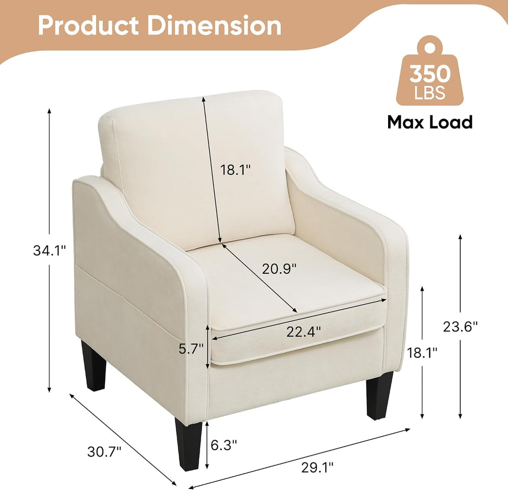 Accent Chair for Living Room, Mid Century Modern Reading Chair for Bedroom, U...