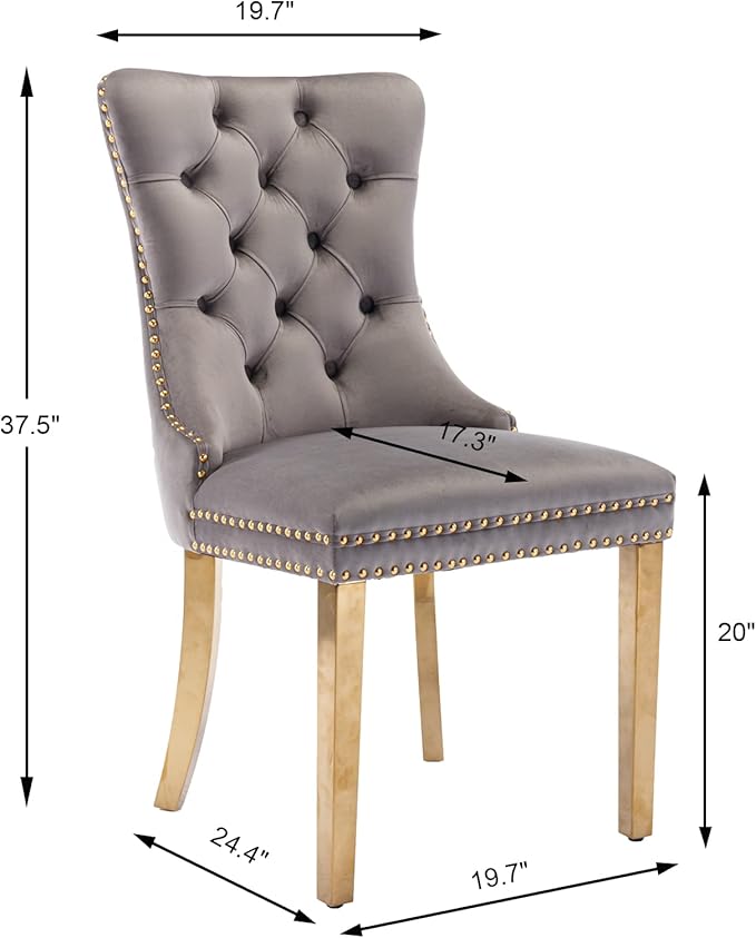 Grey Velvet Dining Chairs Set of 2, Upholstered Dining Room Chairs with Back ...
