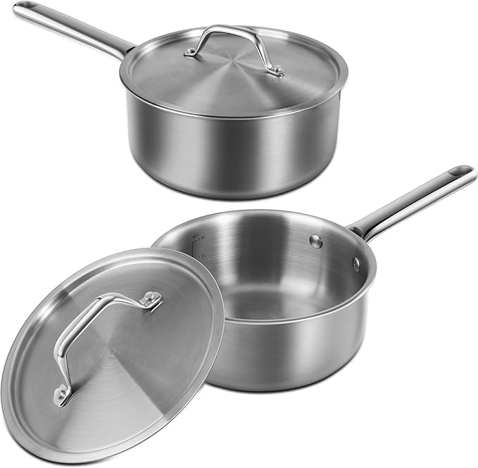 Saucepan Set with Lids, 3-Ply Stainless Steel 2QT and 3QT Cooking Pot, by Unknown
