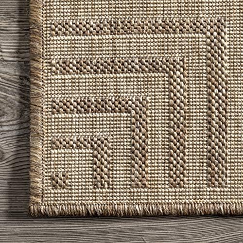 nuLOOM Asha Light Brown Bordered Indoor/Outdoor Area Rug, 6' 7" x 9&...