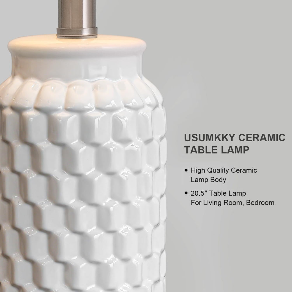 USumkky 20.5" White Modern Ceramic Bedside Lamps Set of 2, Small Table L...