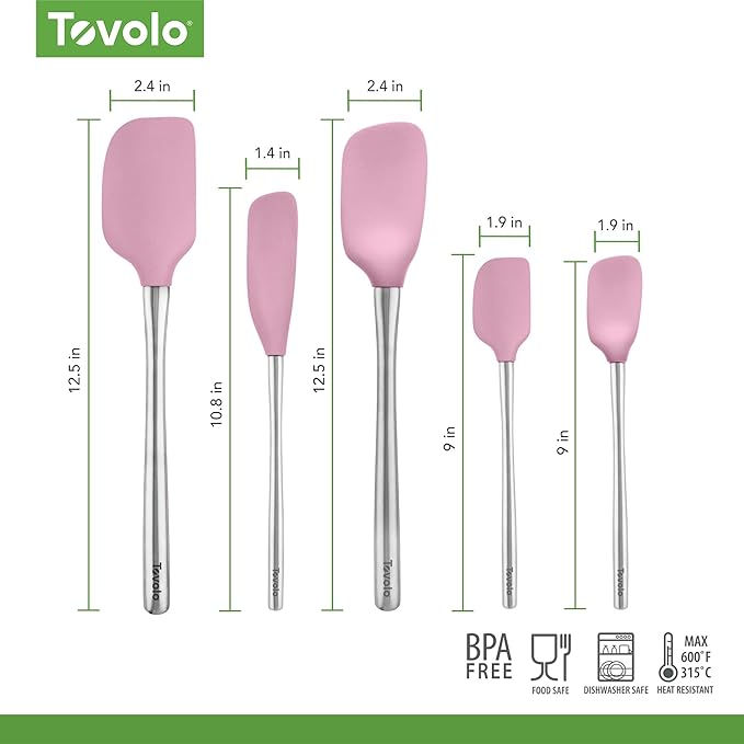Tovolo Stainless Steel Handled Silicone Spatula Set of 5 Pink Sorbet, - Image 6