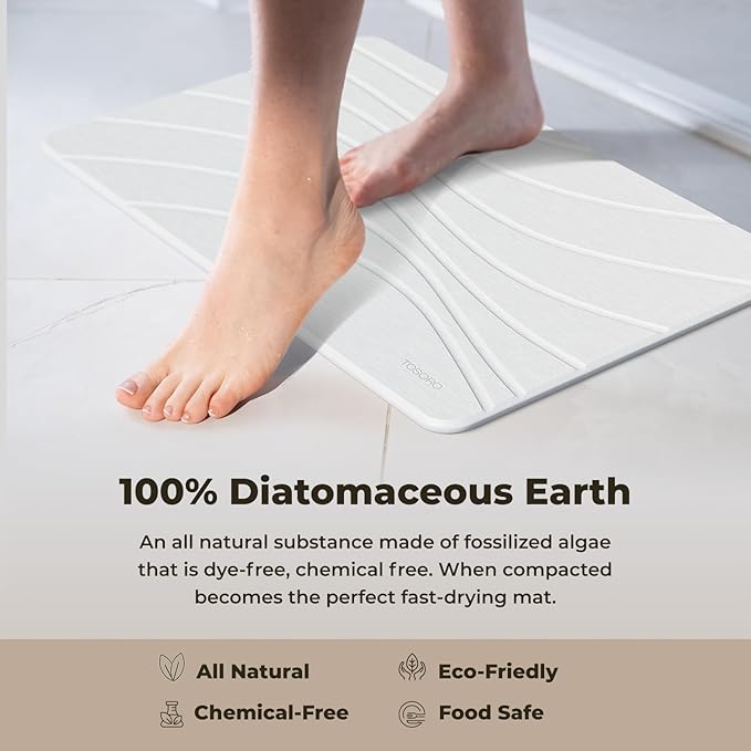 TOSORO - Stone Bath Mat Diatomaceous Earth Shower Mat Non-Slip Super Absorbent - Image 4