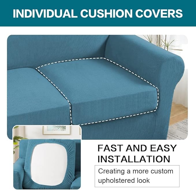 Turquoize 4 Piece Sofa Covers for 3 Cushion Couch Sofa Slipcover Soft Couch - Image 5