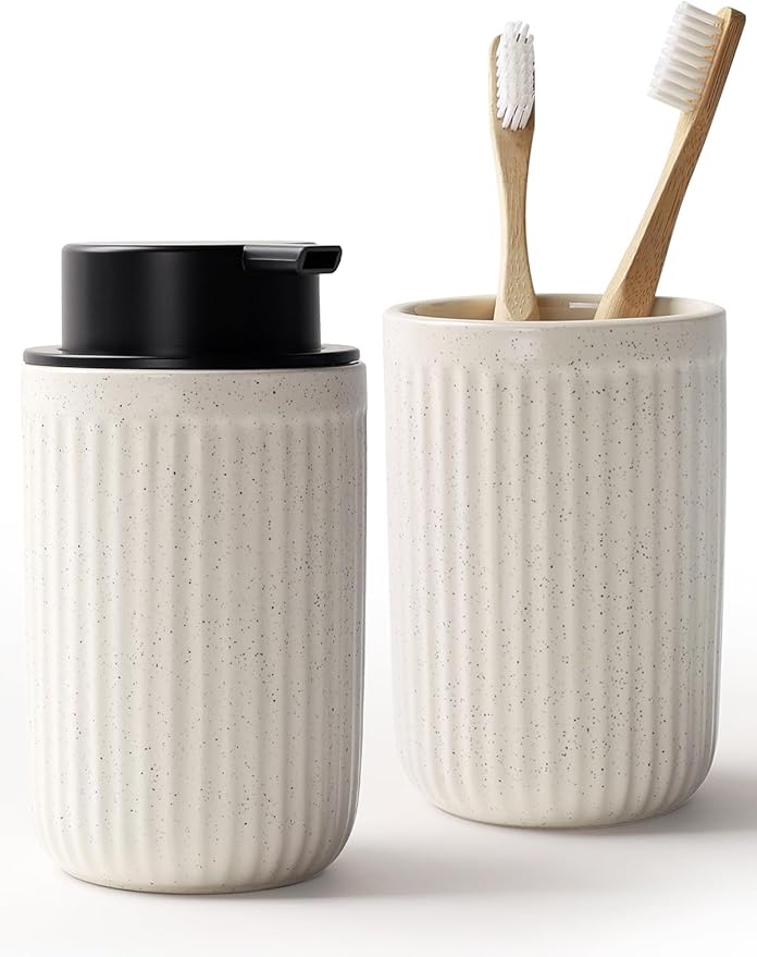 Bosilunlife Soap Dispenser and Toothbrush Holder Set - 11Oz Foam Soap Dispenser by BosilunLife