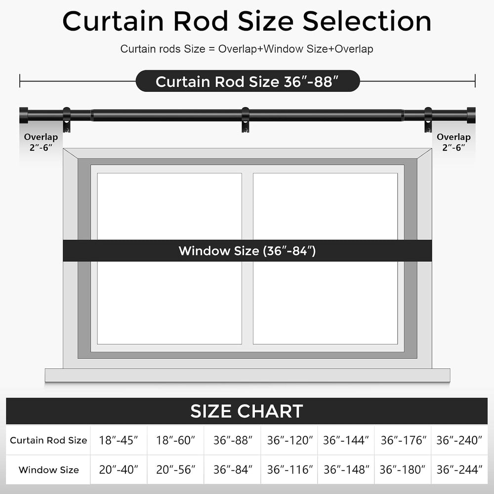 2 Pack Curtain Rods for Windows 48 to 84 Inch(4-7 Feet),Black 1'' Dia...