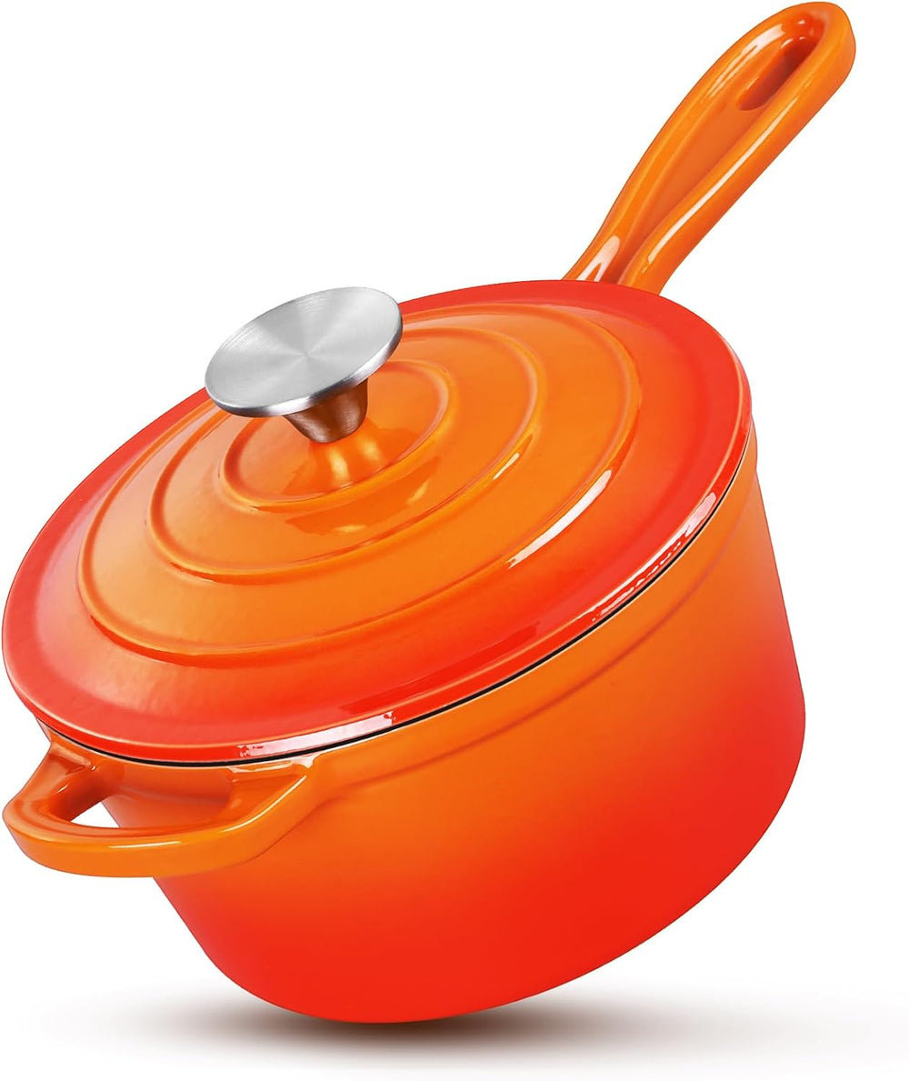 HaSteeL 2 QT Cast Iron Saucepan, Mini Enamel Dutch Oven