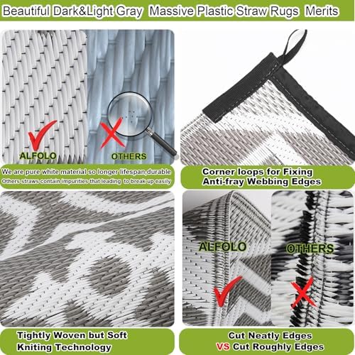 Alfolo Outdoor Rug for Deck 8x10 Waterproof,Outdoor Plastic Straw Camping Rug...