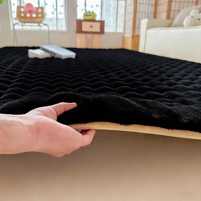 Black Rabbit Plush Rug 5'x8', Fluffy Faux Fur Shaggy Area Rug - Image 6