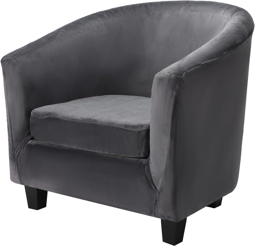 Barrel Chair Slipcovers, 2 Piece Dark Gray Club Armchair Slipcover with Cushi...
