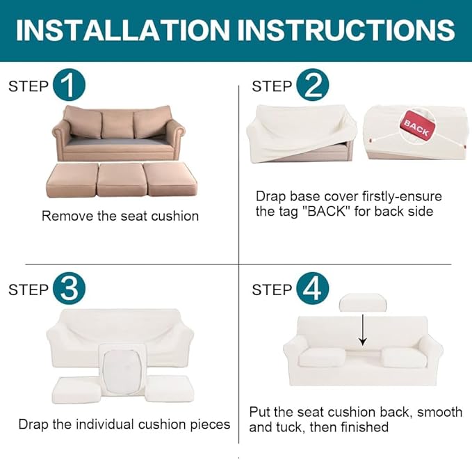 Turquoize 4 Piece Sofa Covers for 3 Cushion Couch Sofa Slipcover Soft Couch - Image 6