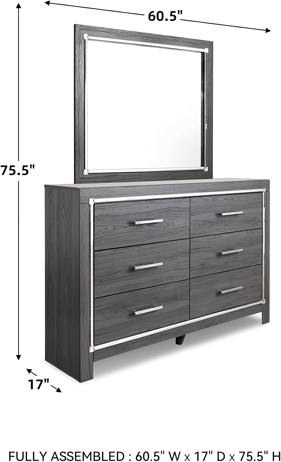 Signature Design by Ashley 6 Drawer Double Dresser with Mirror, Gray