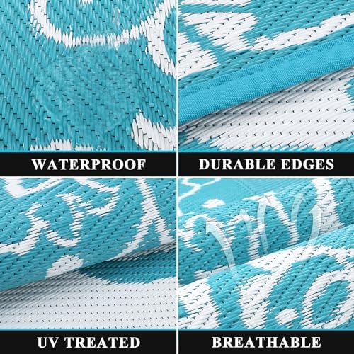 Pauwer Reversible Outdoor Rug, 6'x9', Waterproof Polypropylene Patio ...